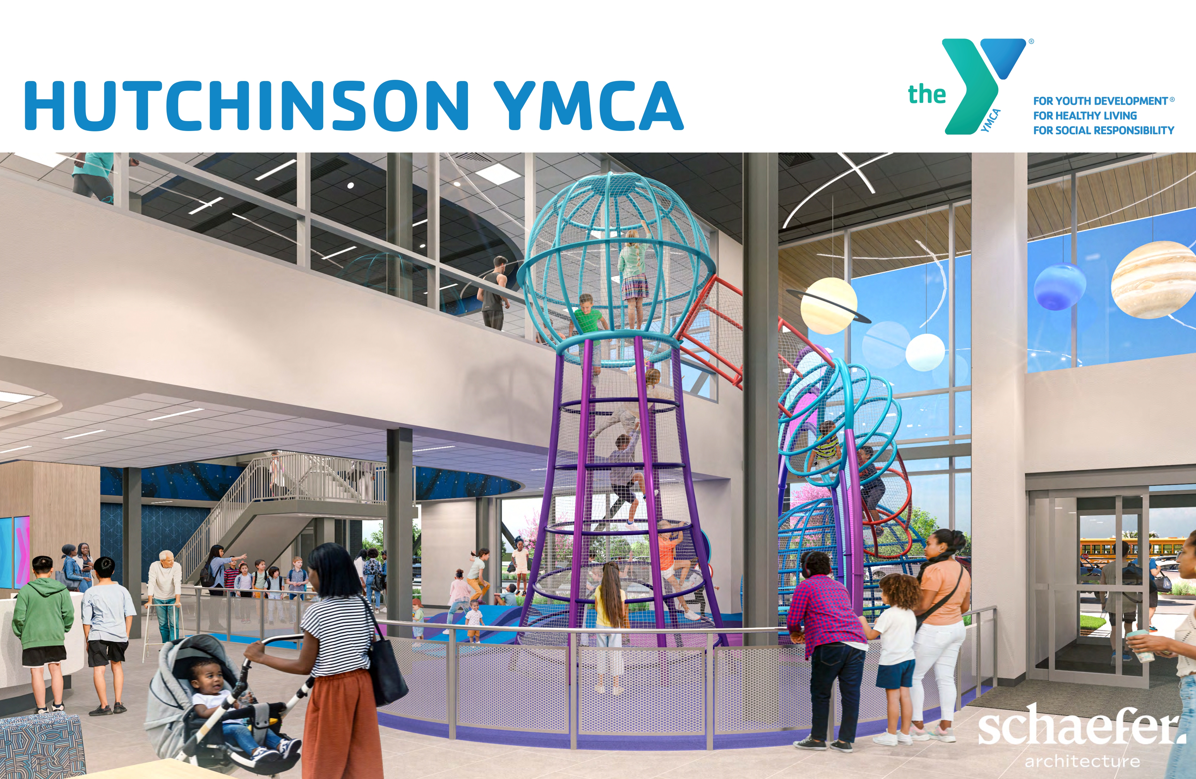 A architectural rendering of the Cosmosphere play structure in the new Hutchinson YMCA facility.