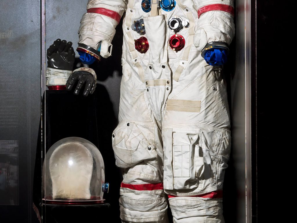 Actual spacesuit worn by Apollo 13 Commander James Lovell during the ill-fated voyage to the moon April 11-17, 1970