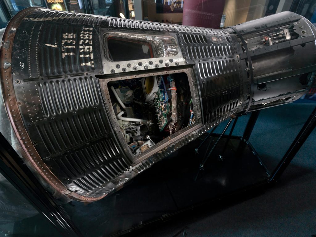The spacecraft flown by astronaut Gus Grissom. It was recovered from the ocean floor in 1999 and restored by the Cosmosphere