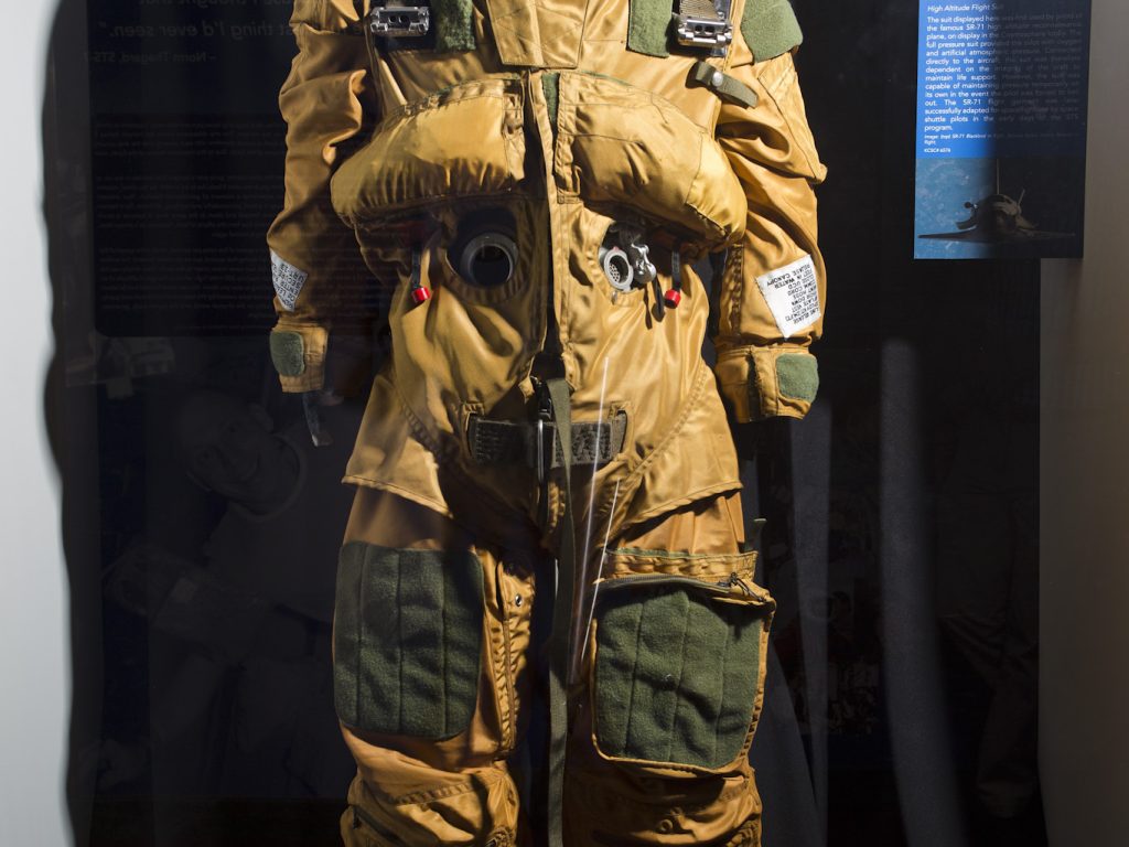 First used by SR-71 pilots, this type of suit was later adapted for space shuttle pilots.