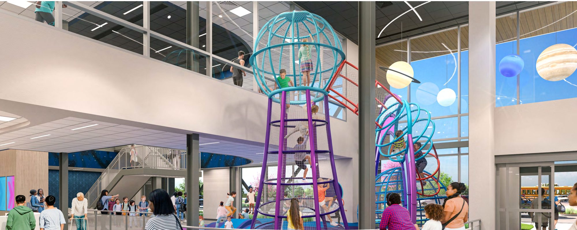 A architectural rendering of the Cosmosphere play structure in the new Hutchinson YMCA facility.